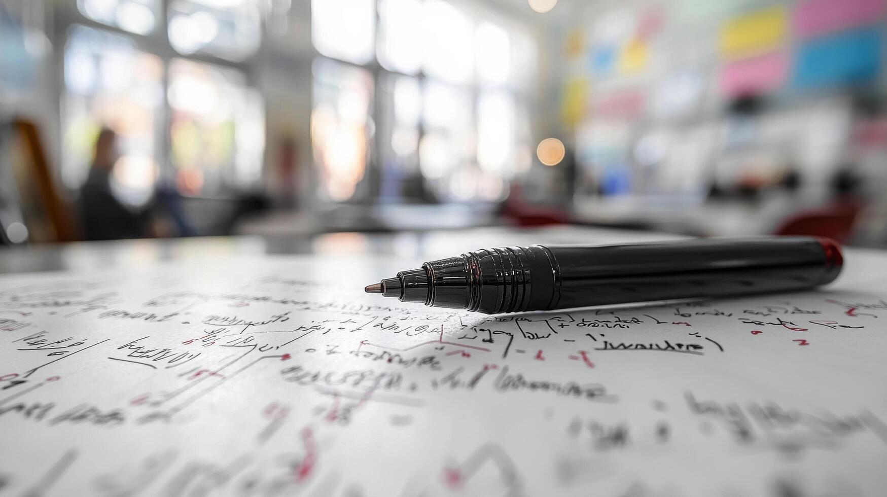 A pen sits on top of a piece of paper with a lot of writing photo