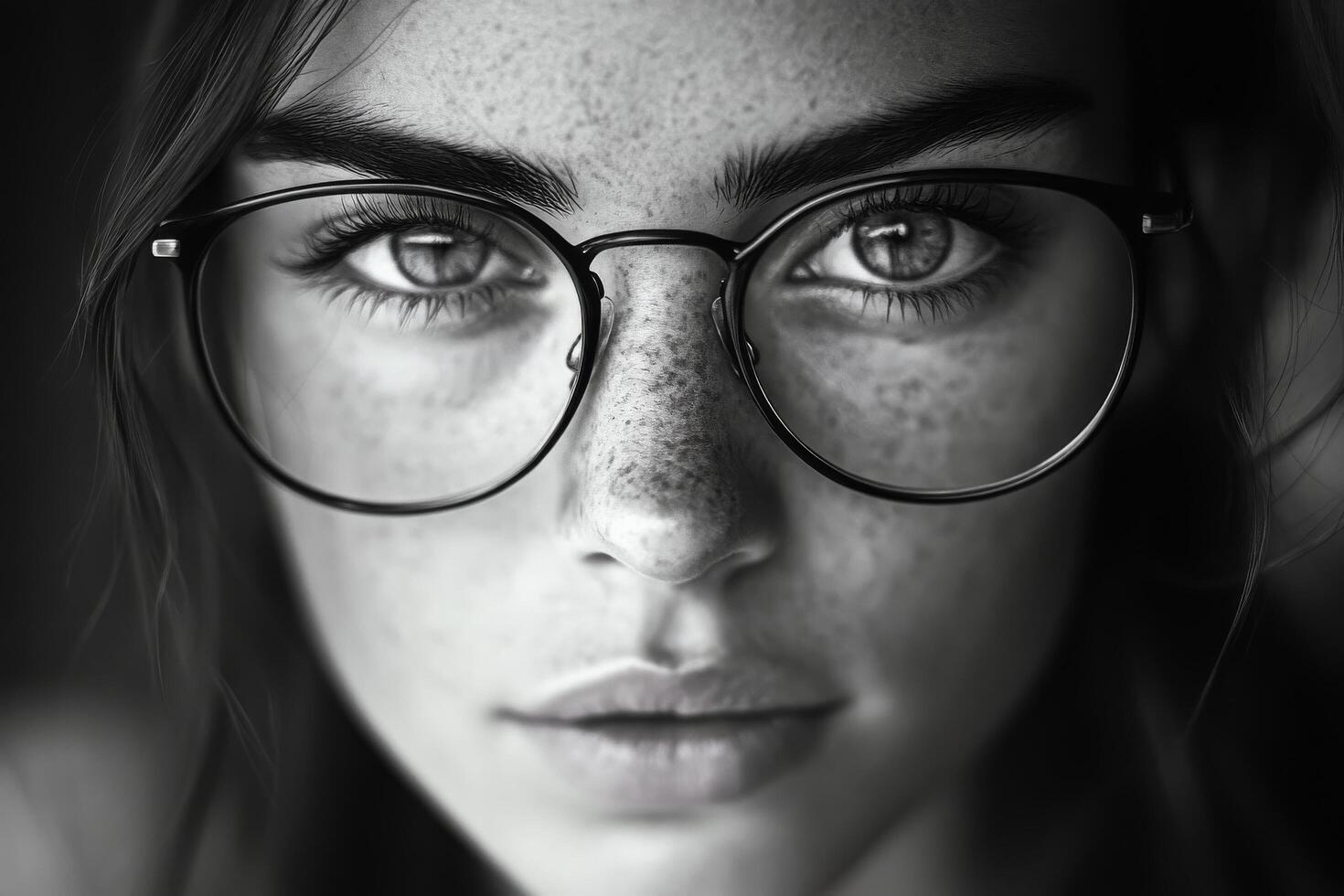 A woman with glasses and freckles photo