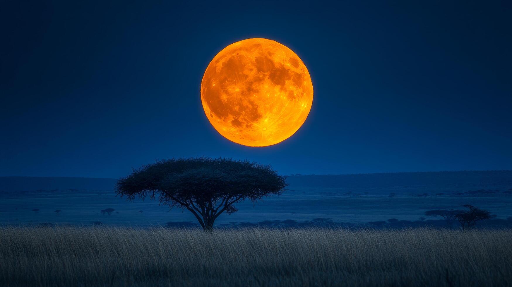 A full moon rises over the savannah photo
