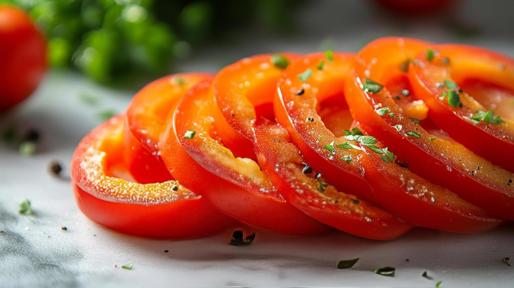 A close up of sliced tomatoes on a white plate photo