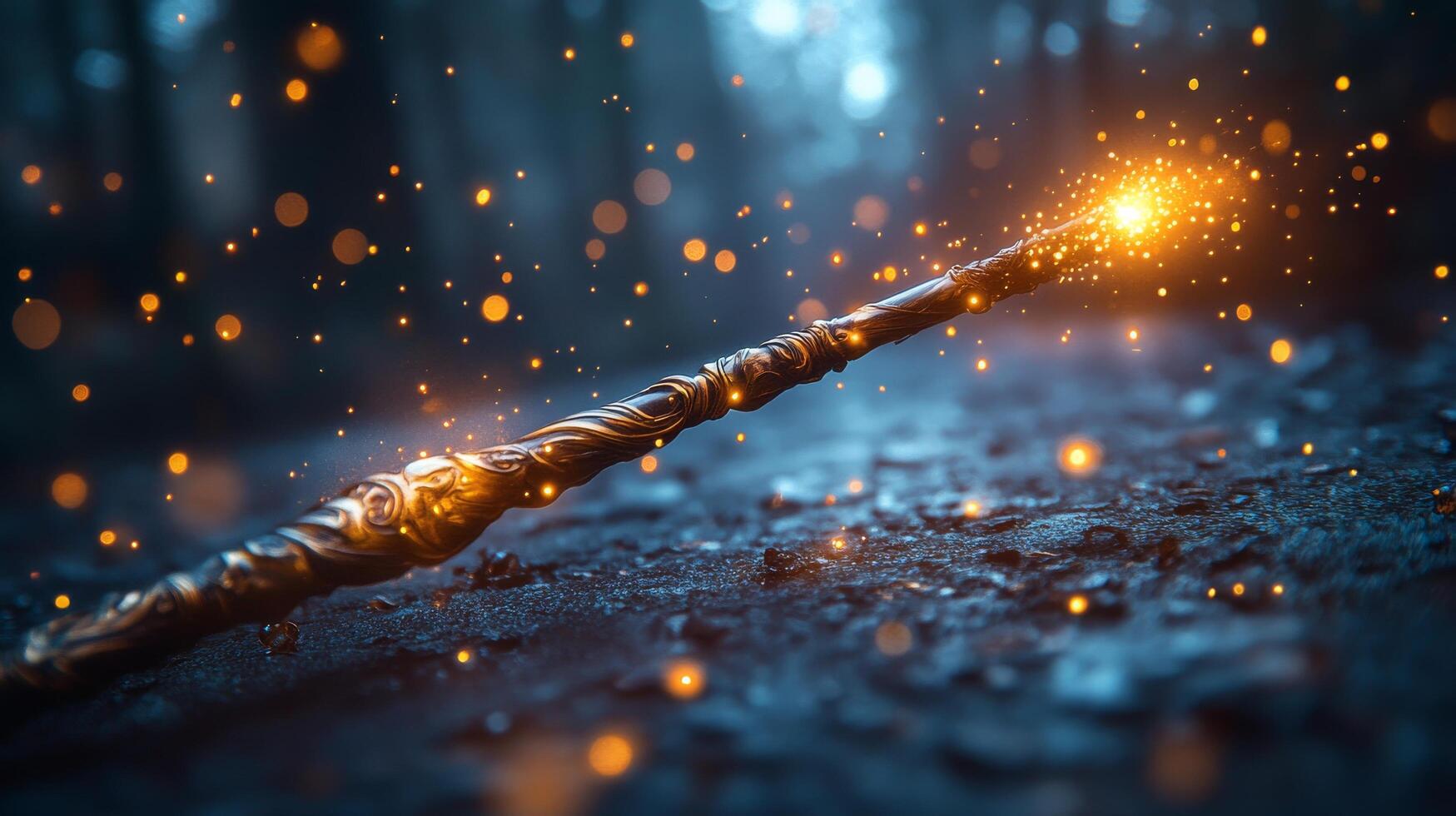A wand with glowing lights on it in the dark photo