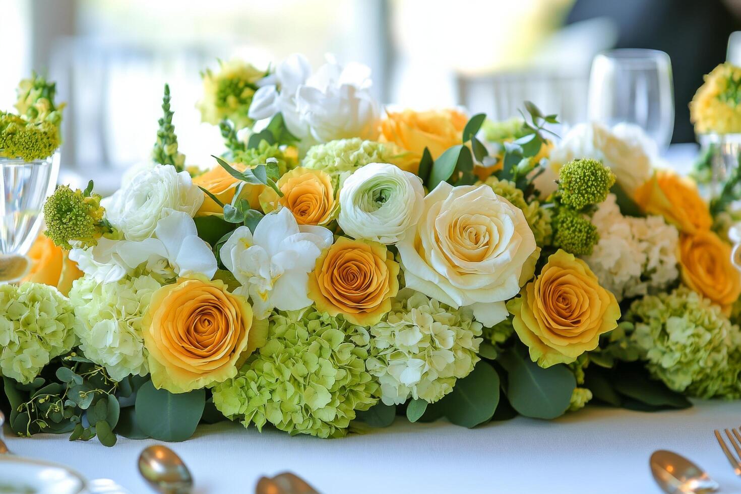 Yellow and white wedding flowers photo
