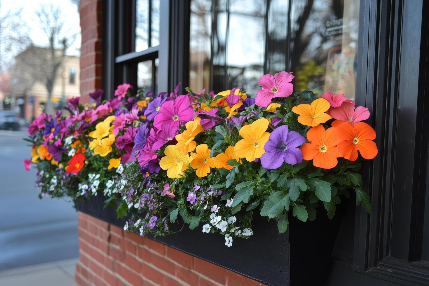 A window box filled with colorful flowers photo