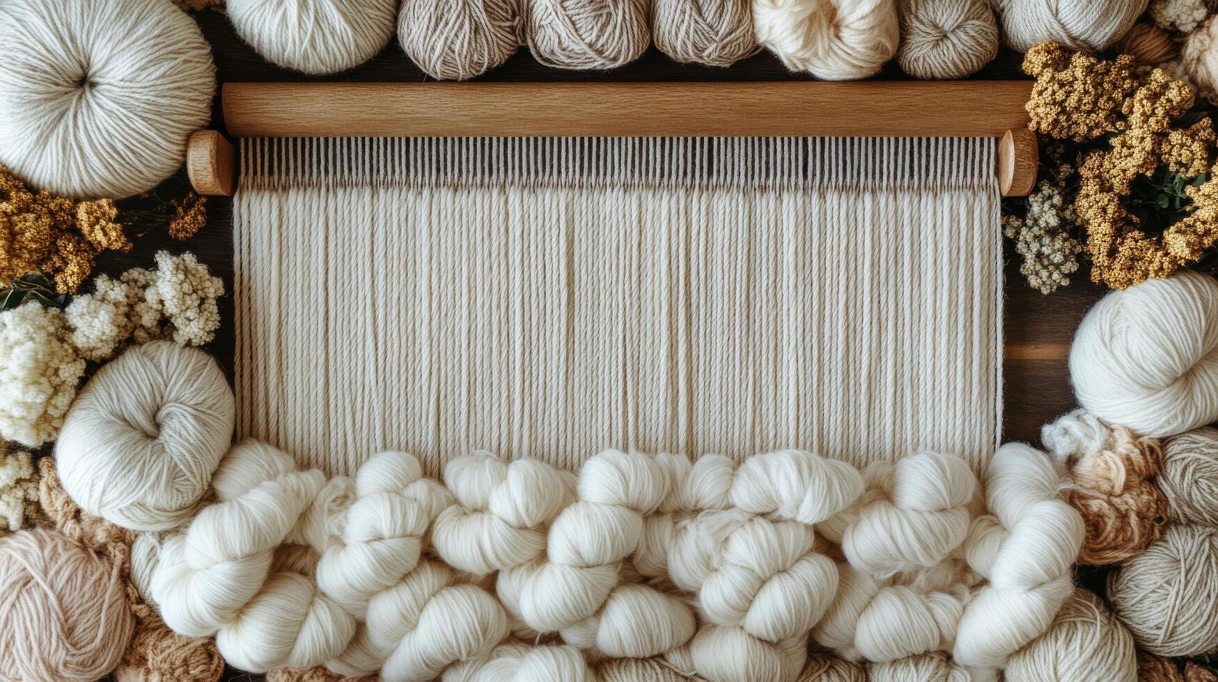 A close up of yarn and flowers photo