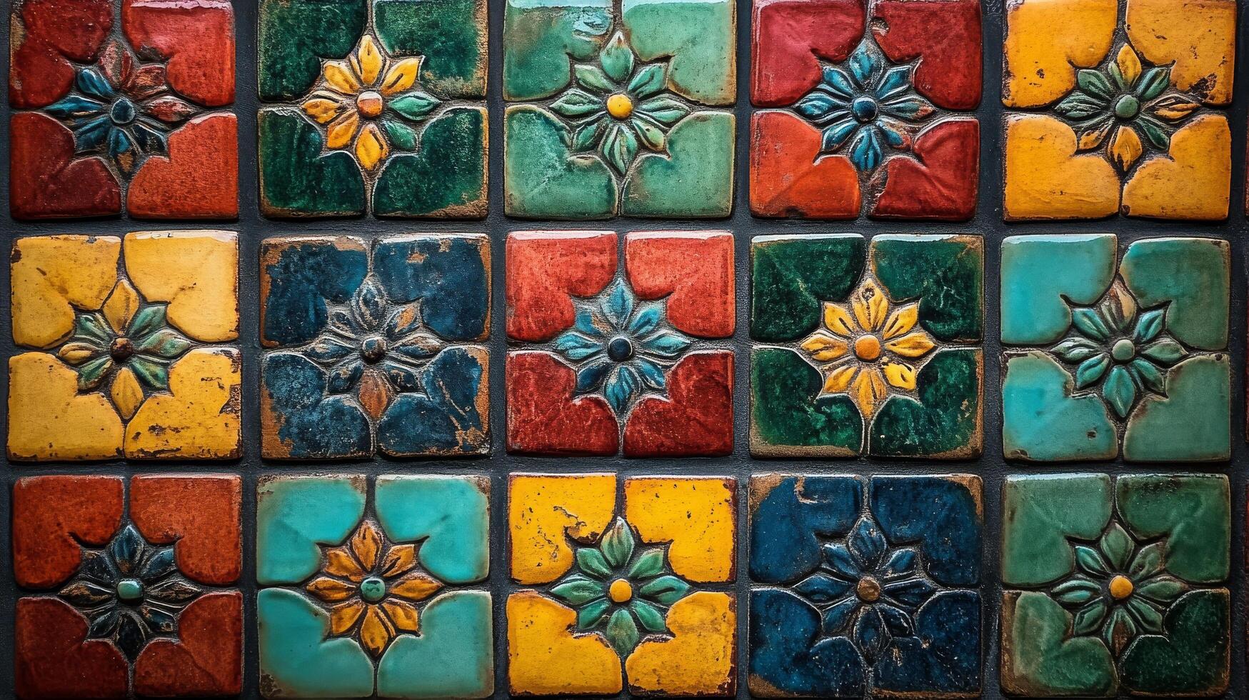 Colorful tile wall with different designs photo