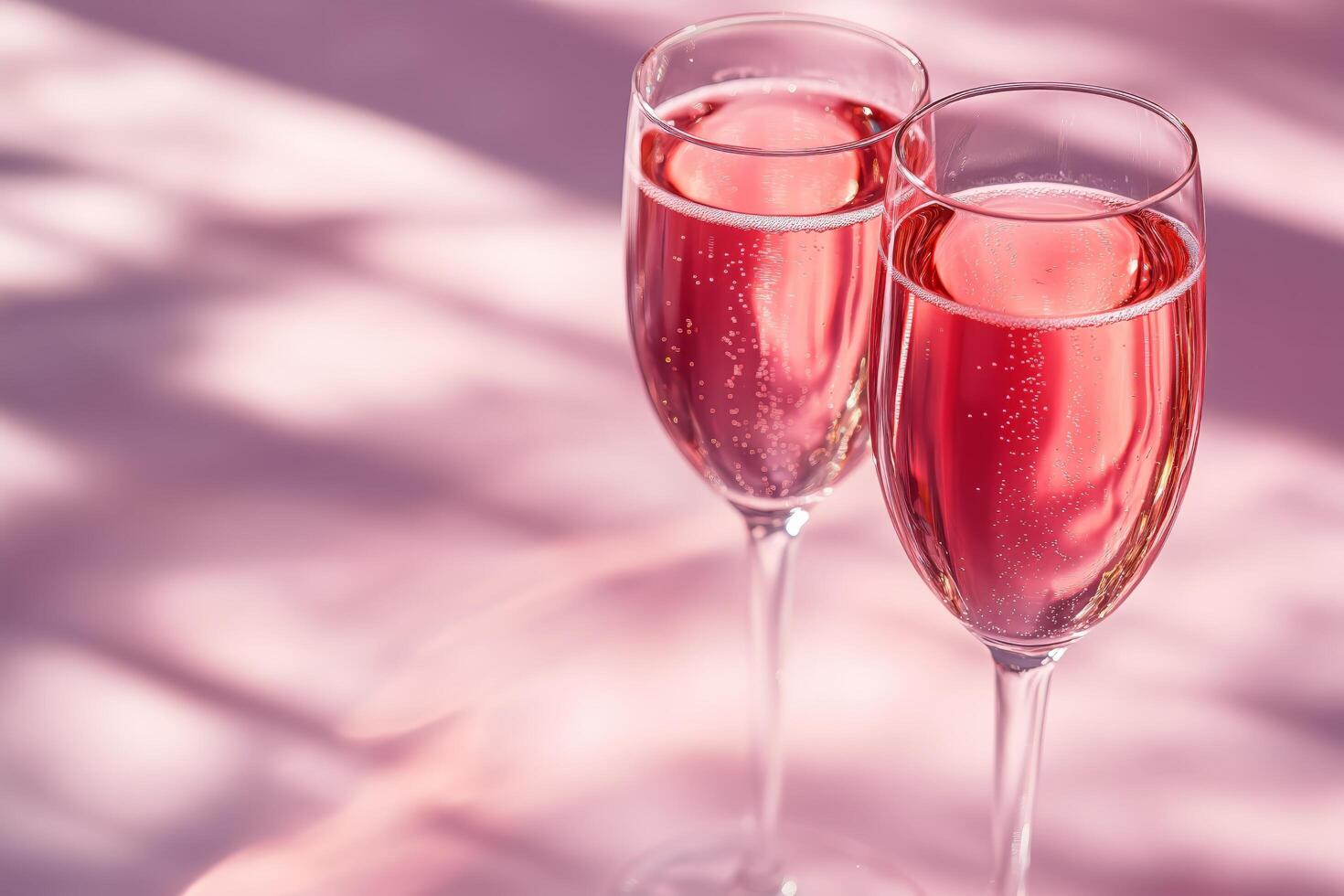 Two glasses of pink champagne on a pink background photo