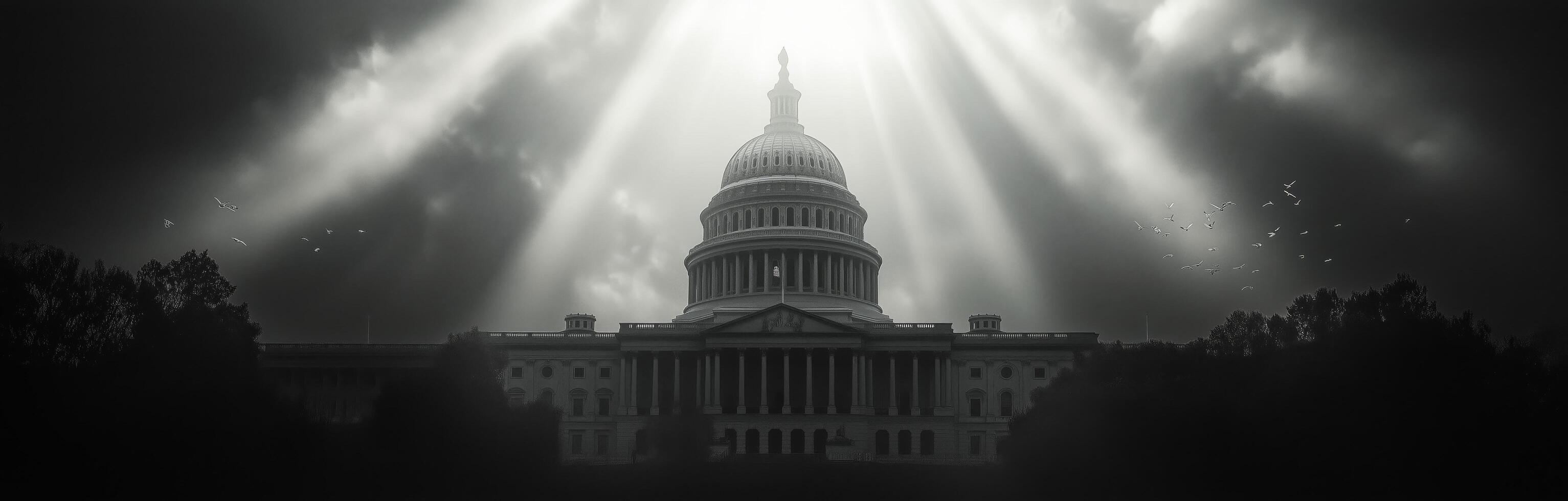 The capitol building is shown in black and white photo