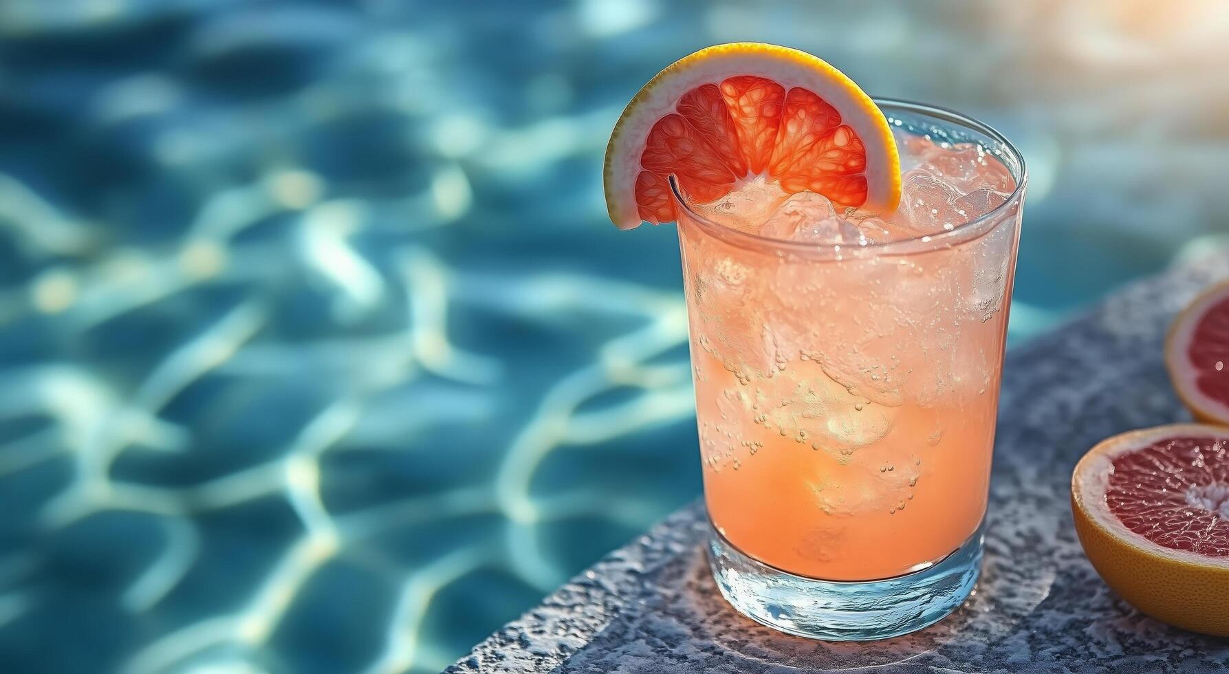 A glass of pink grapefruit juice with a slice of orange photo