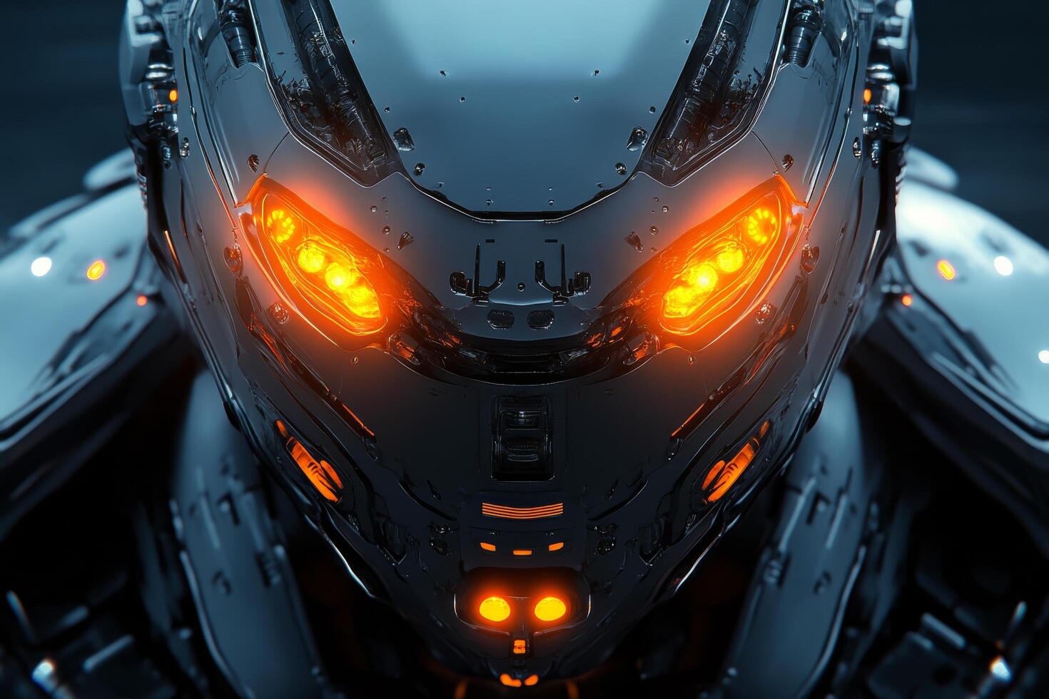 A close up of a robot with glowing eyes photo