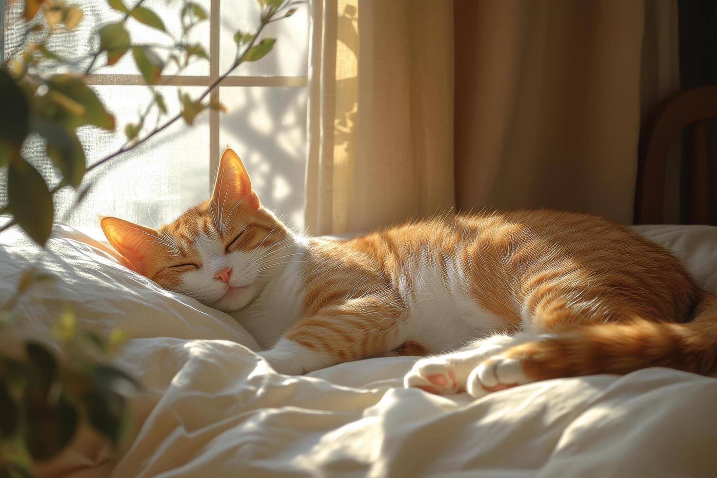A cat laying on a bed photo