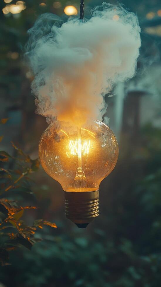 A light bulb with smoke coming out of it photo