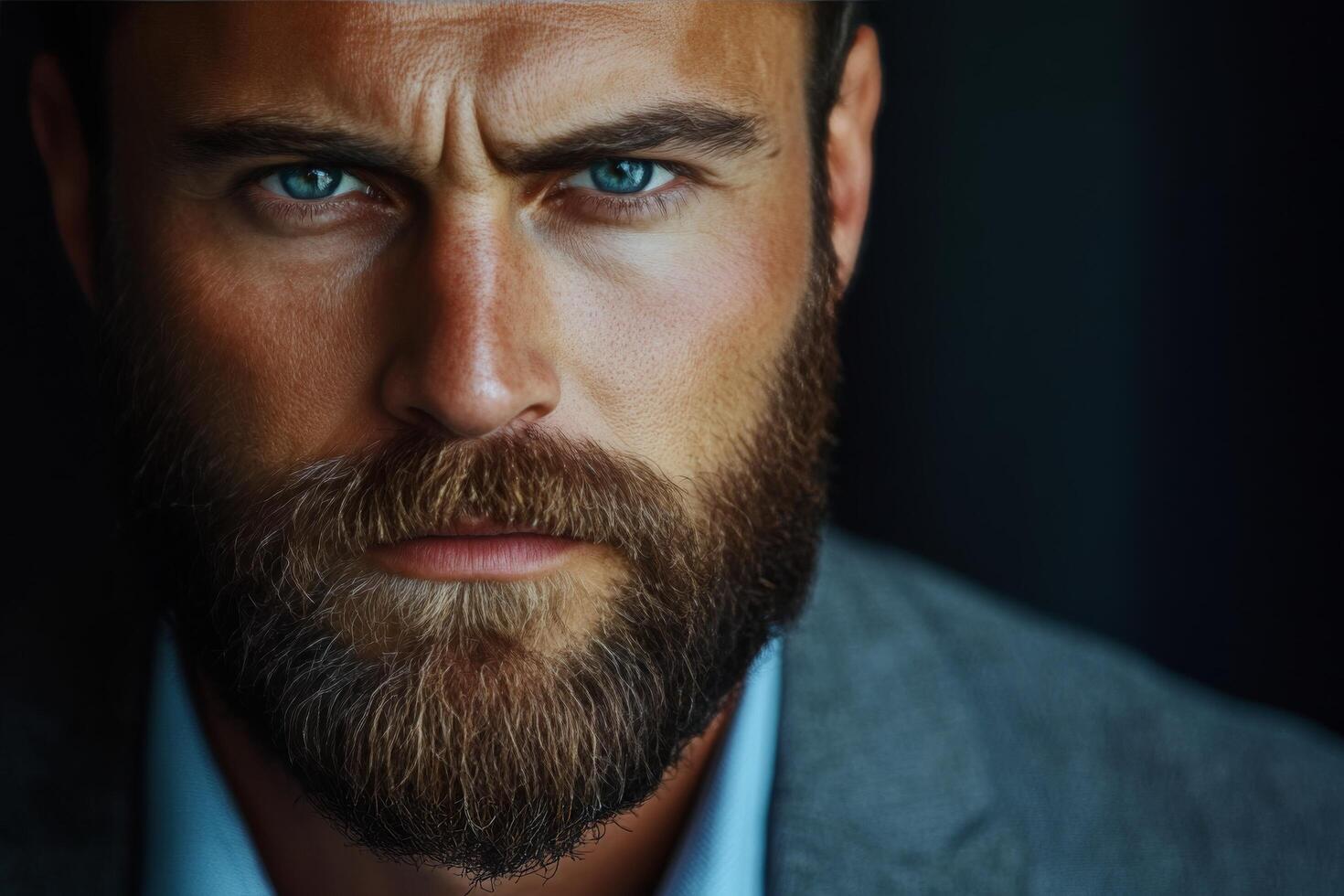 A man with a beard and blue eyes photo