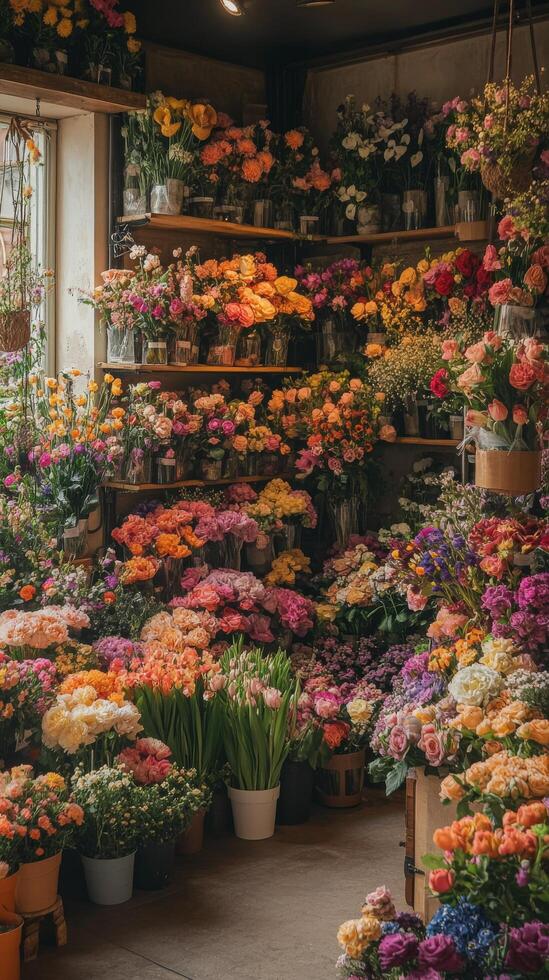 A flower shop with lots of different flowers photo