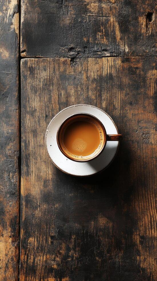 A cup of coffee on a wooden table photo