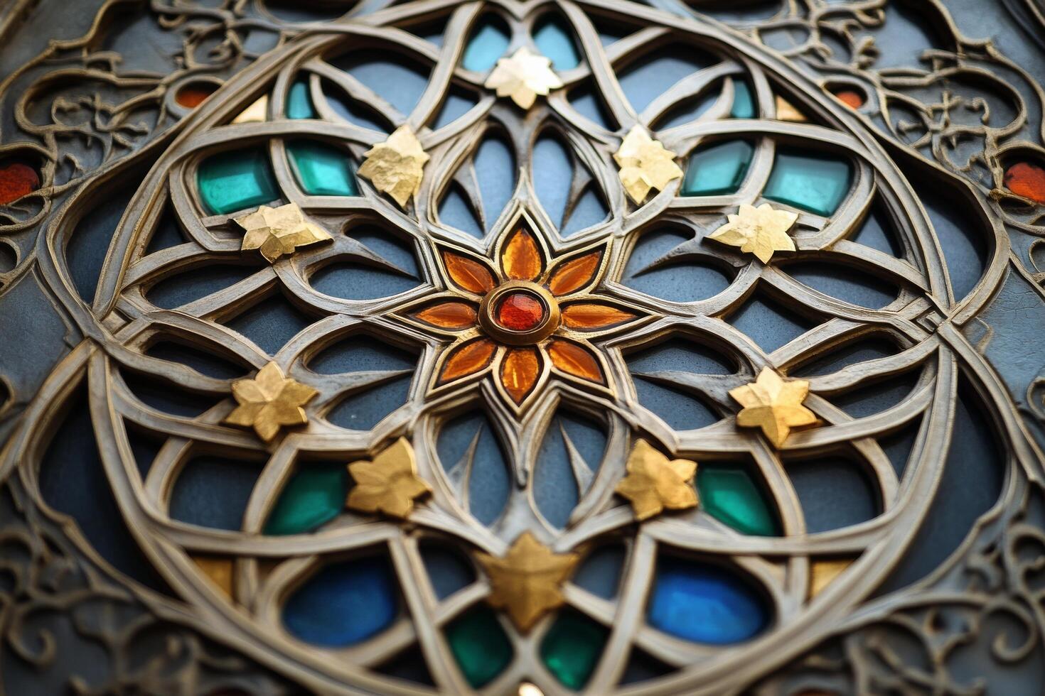 A decorative metal design with a flower in it photo