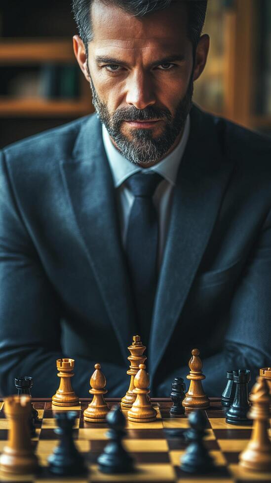 A man in a suit is playing chess photo