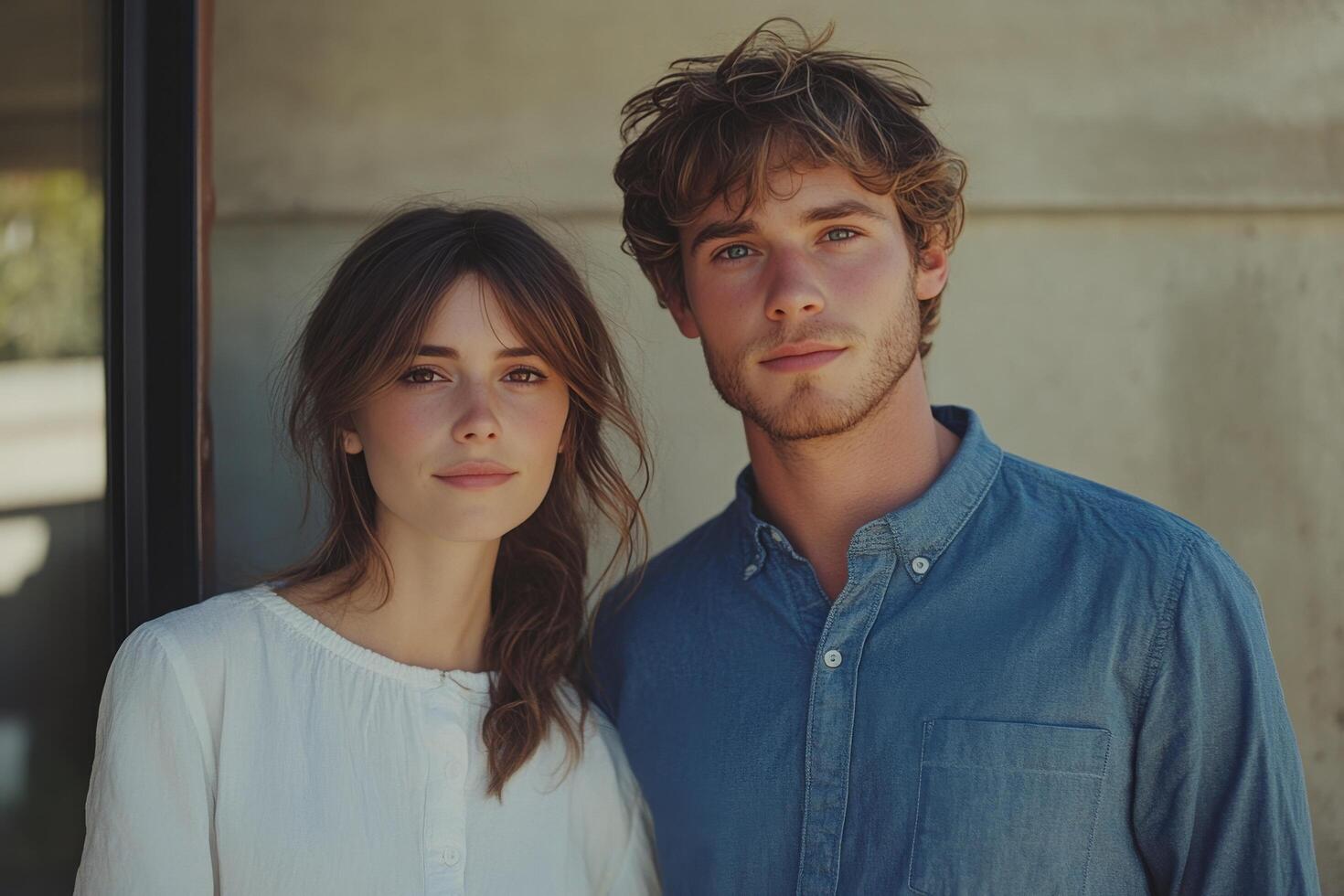 A young man and woman standing next to each other photo