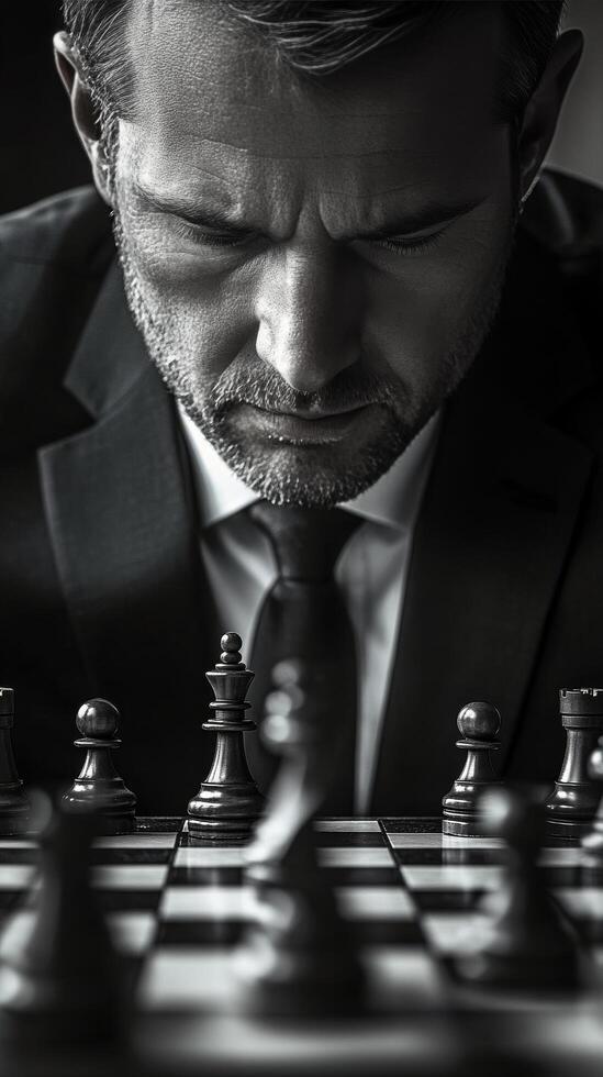 A man in a suit and tie is playing chess photo
