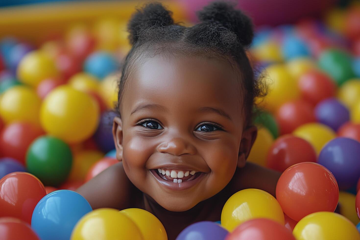 A smiling little girl in a ball pit photo