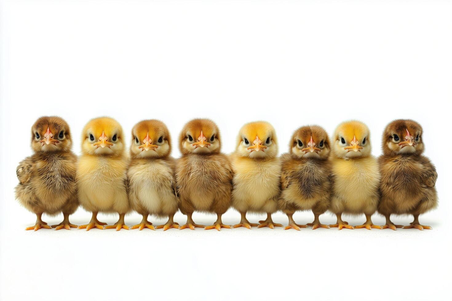 A group of baby chickens standing in a row photo