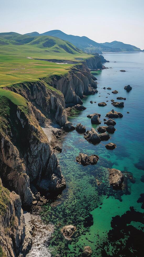 The coast of california is seen from above photo