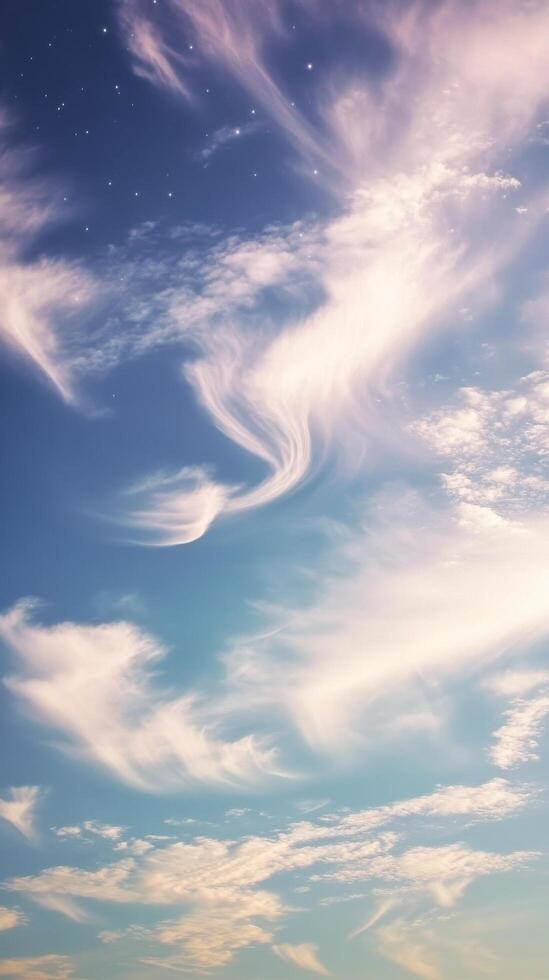 A beautiful blue sky with clouds and stars photo