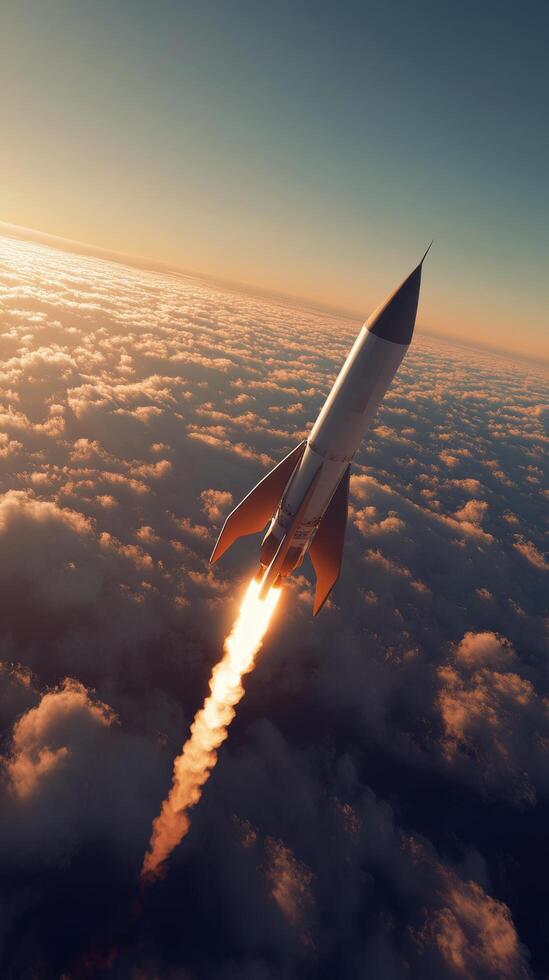 A rocket is flying through the sky photo