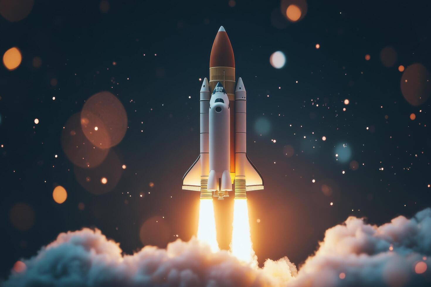 A space rocket is taking off into the air photo