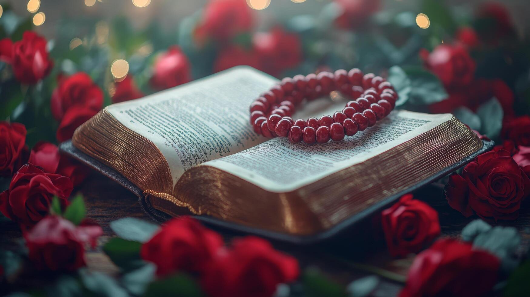The bible and red roses photo