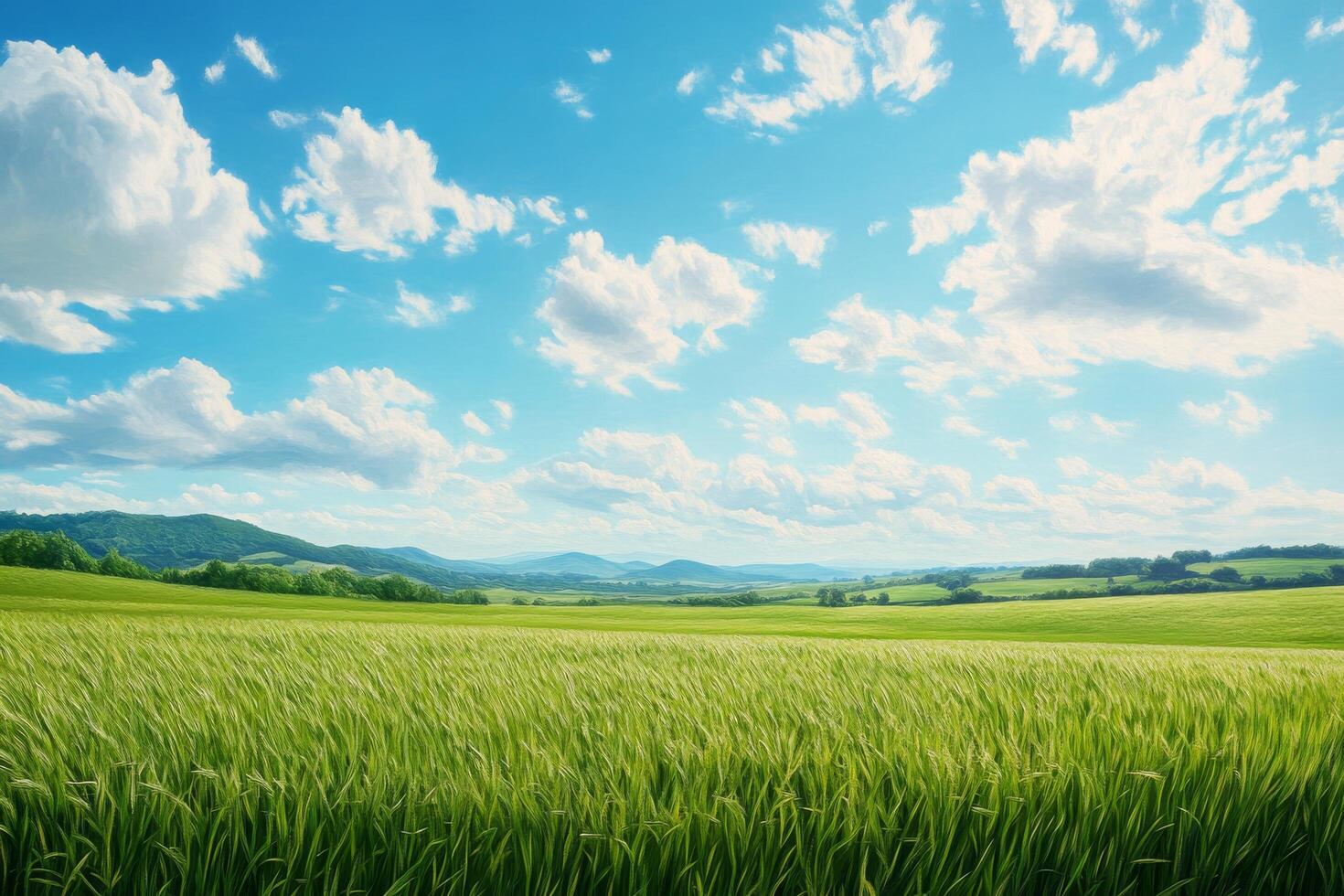 Green field with blue sky and clouds photo