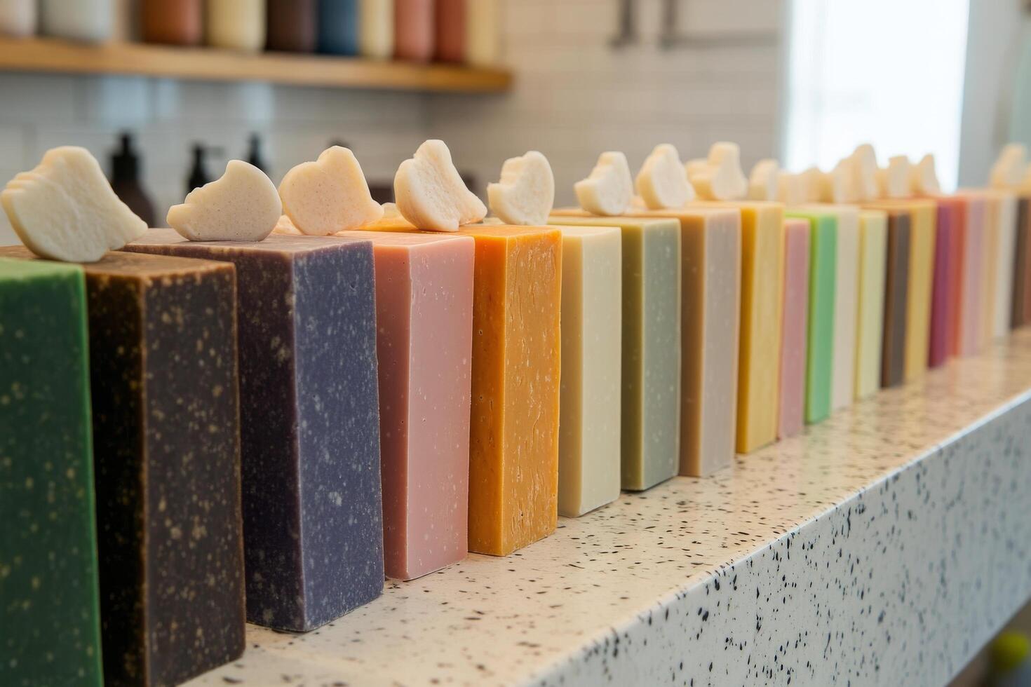 A row of soap bars on a counter photo