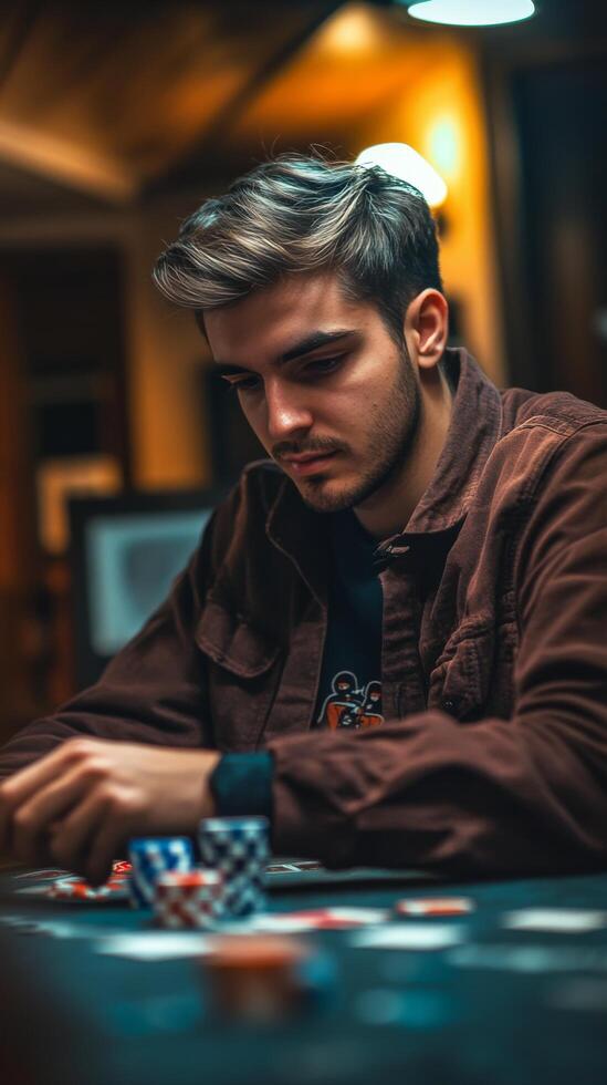 A man playing poker at a table photo