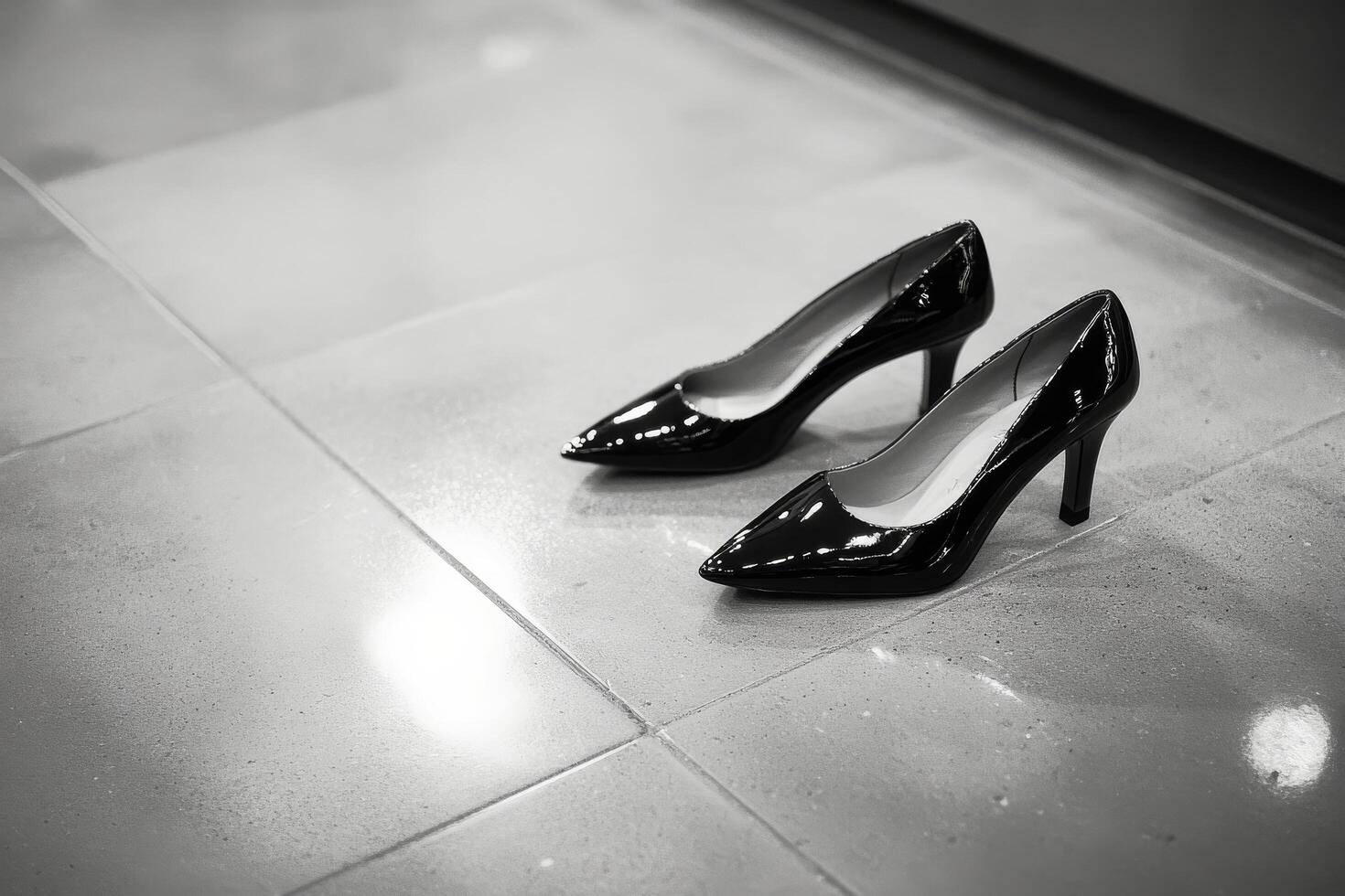 Black and white photo of a pair of high heels