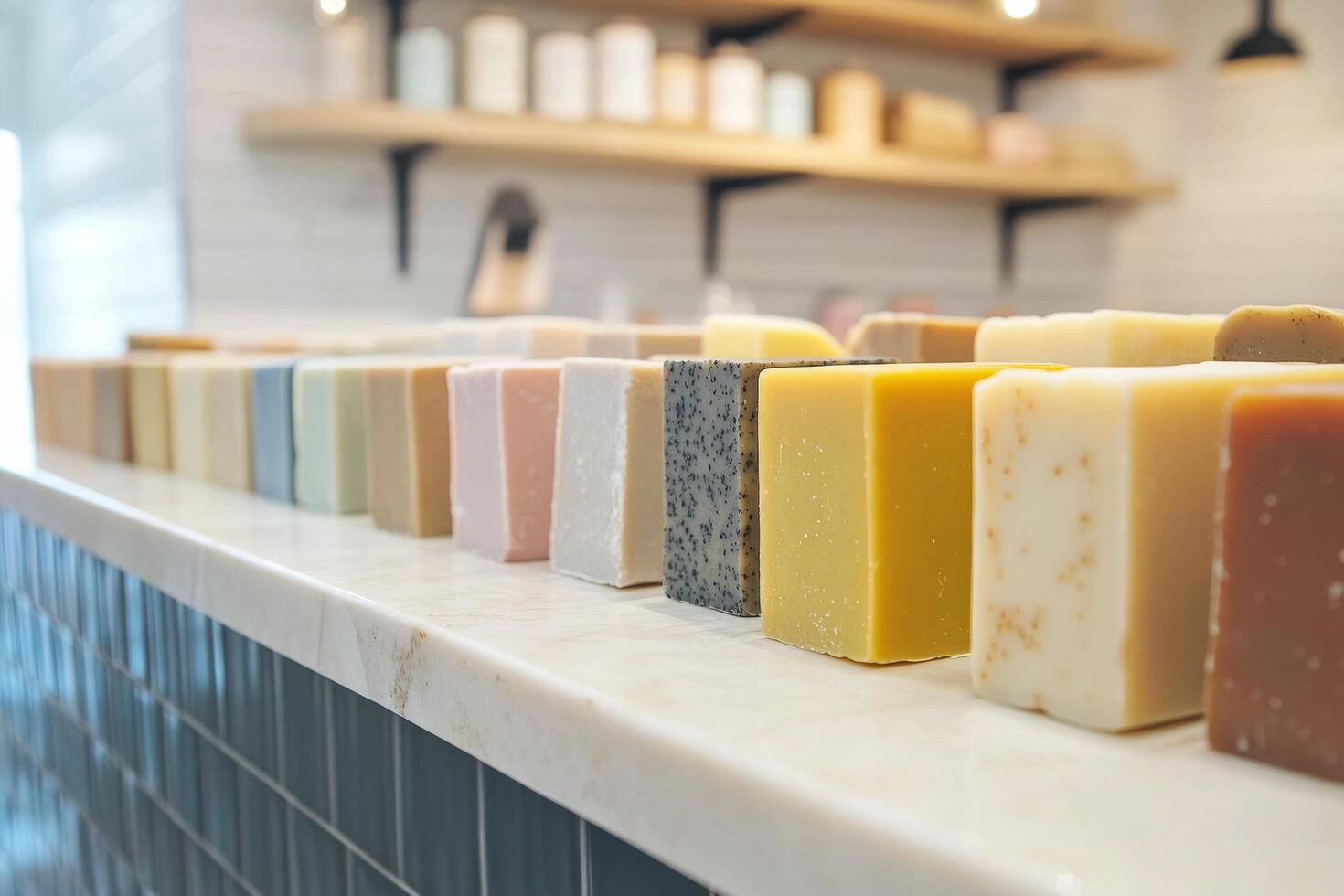 A row of soap bars on a counter photo