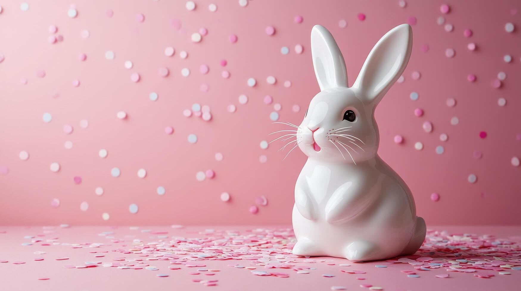 A white ceramic rabbit on a pink background photo