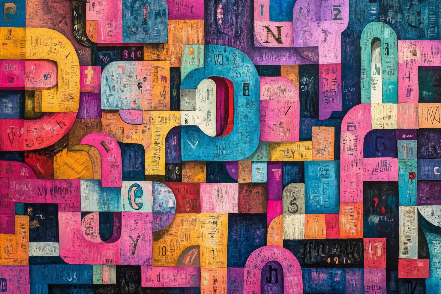 Abstract colorful letters on a wooden background photo