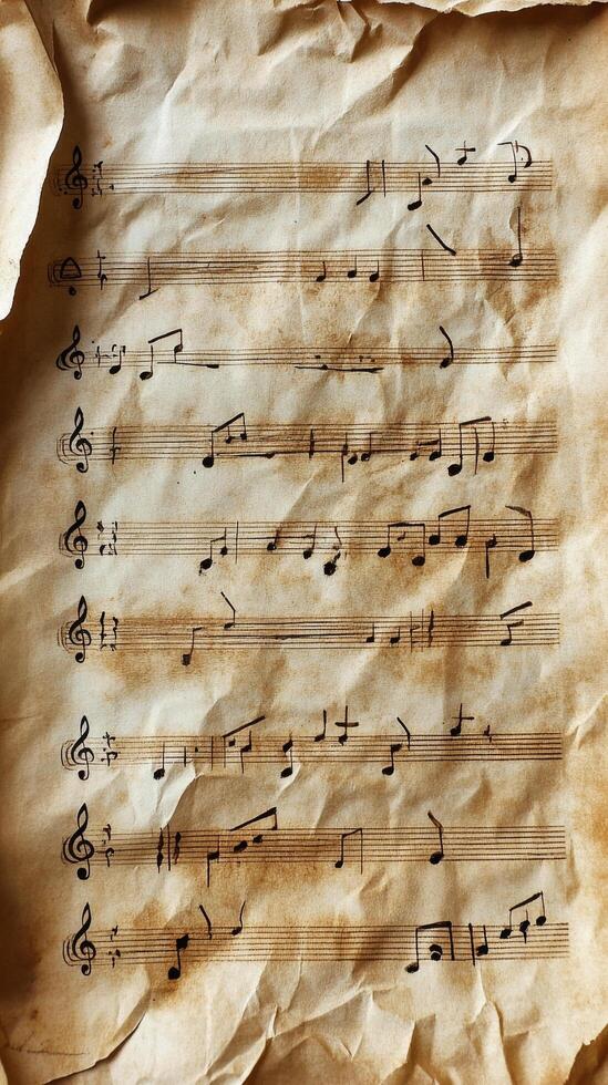 Musical notes on old parchment paper photo