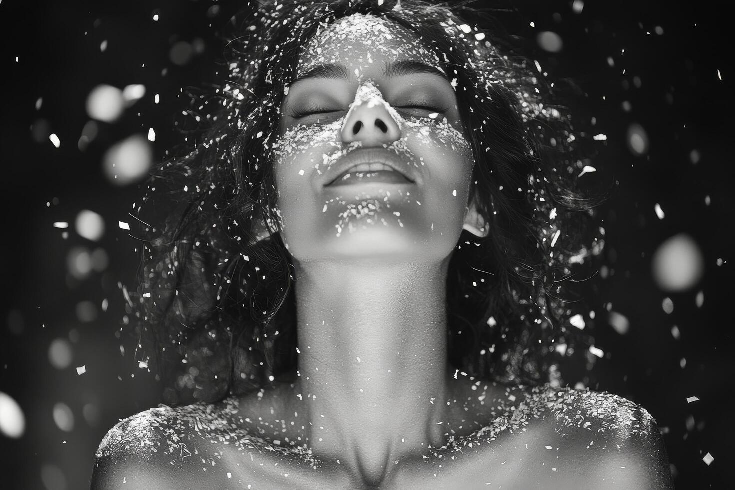 A woman covered in snow and glitter photo