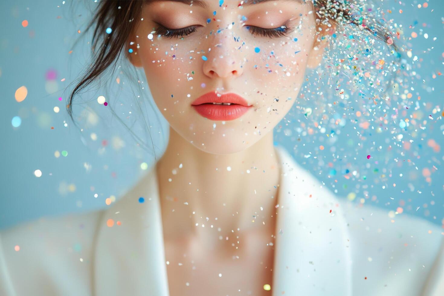 Beautiful woman with confetti on her face photo