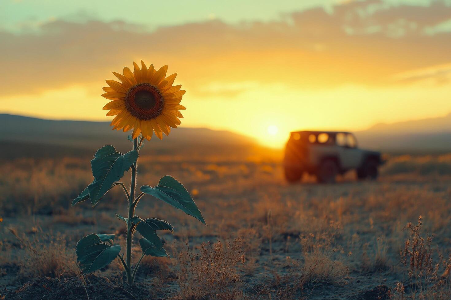 A sunflower in the middle of a field photo