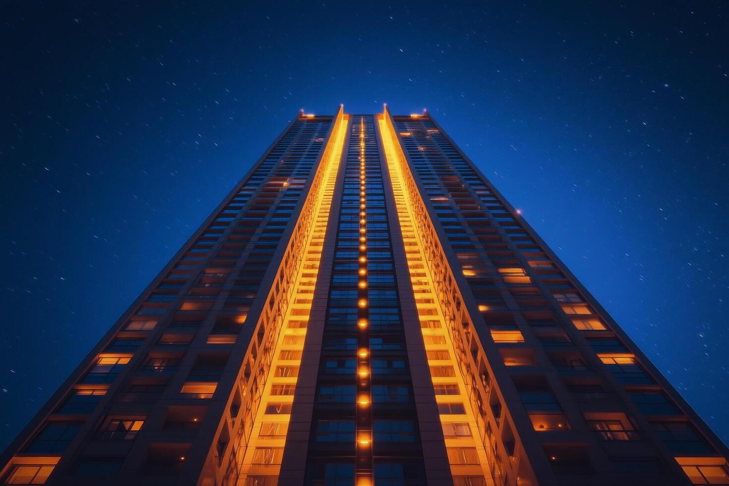 Tall building at night with lights on photo