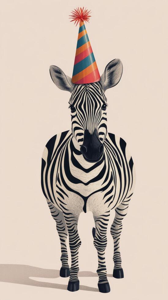 A zebra wearing a party hat photo