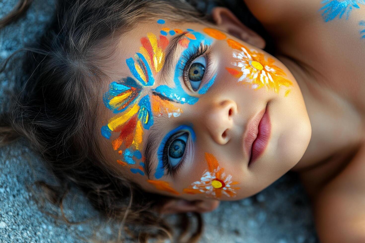 A young girl with her face painted with flowers photo