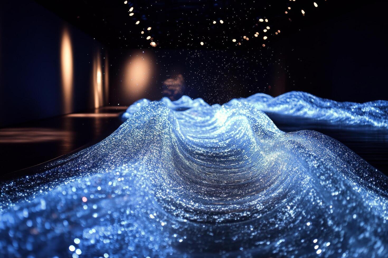 A wave of blue lights is flowing through the air photo