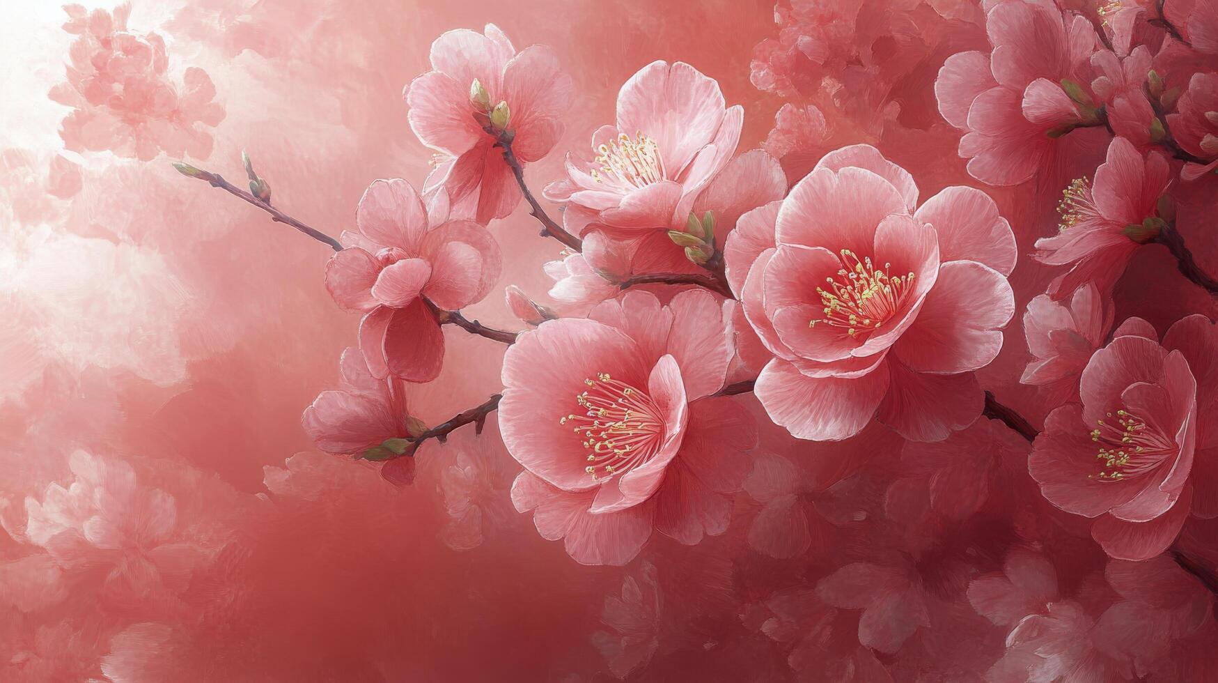 Pink flowers are shown in this painting photo