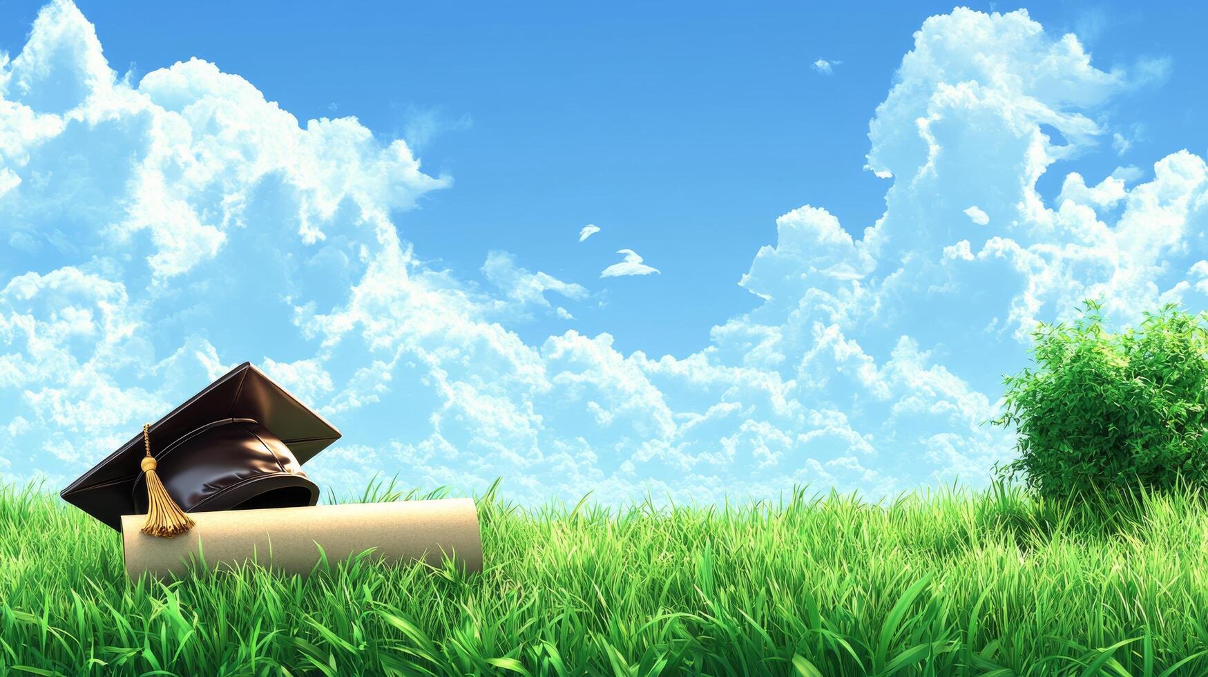 Graduation diploma in the grass photo
