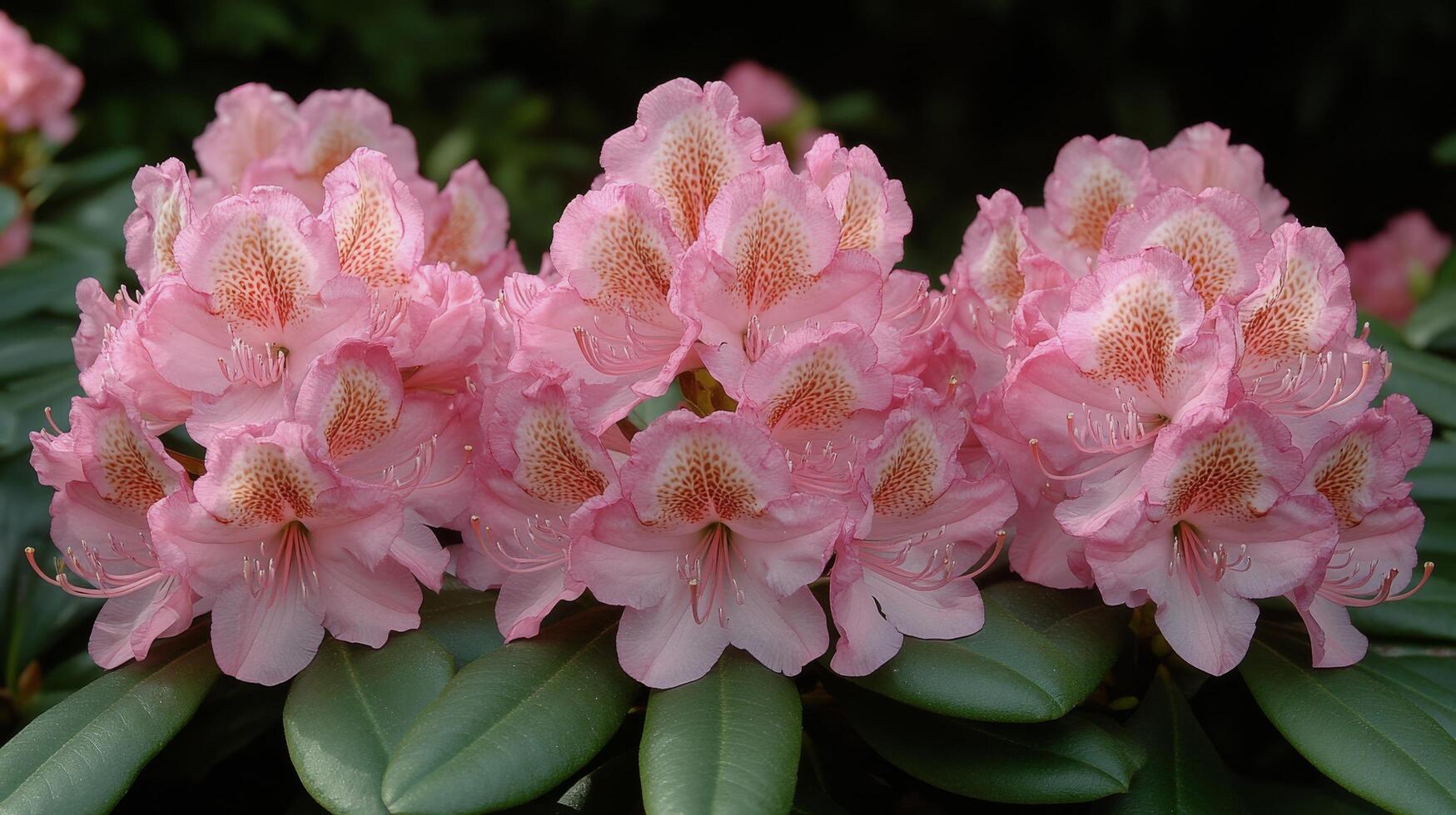 A group of pink flowers with green leaves photo