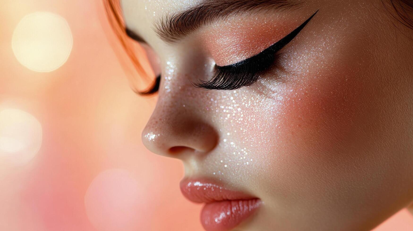A woman with bright makeup and eyelashes photo