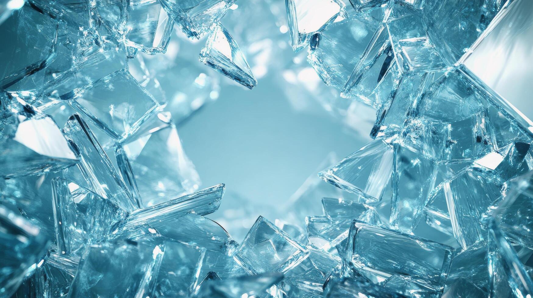 Broken glass background with blue light photo