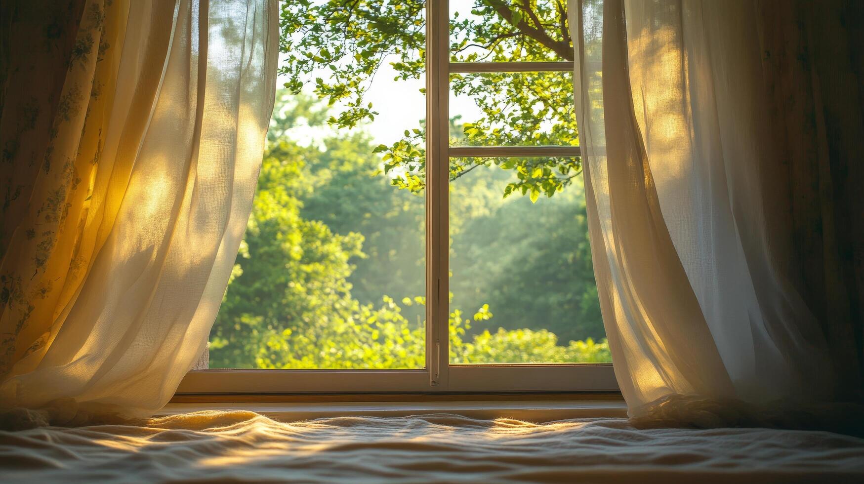 A window with curtains photo